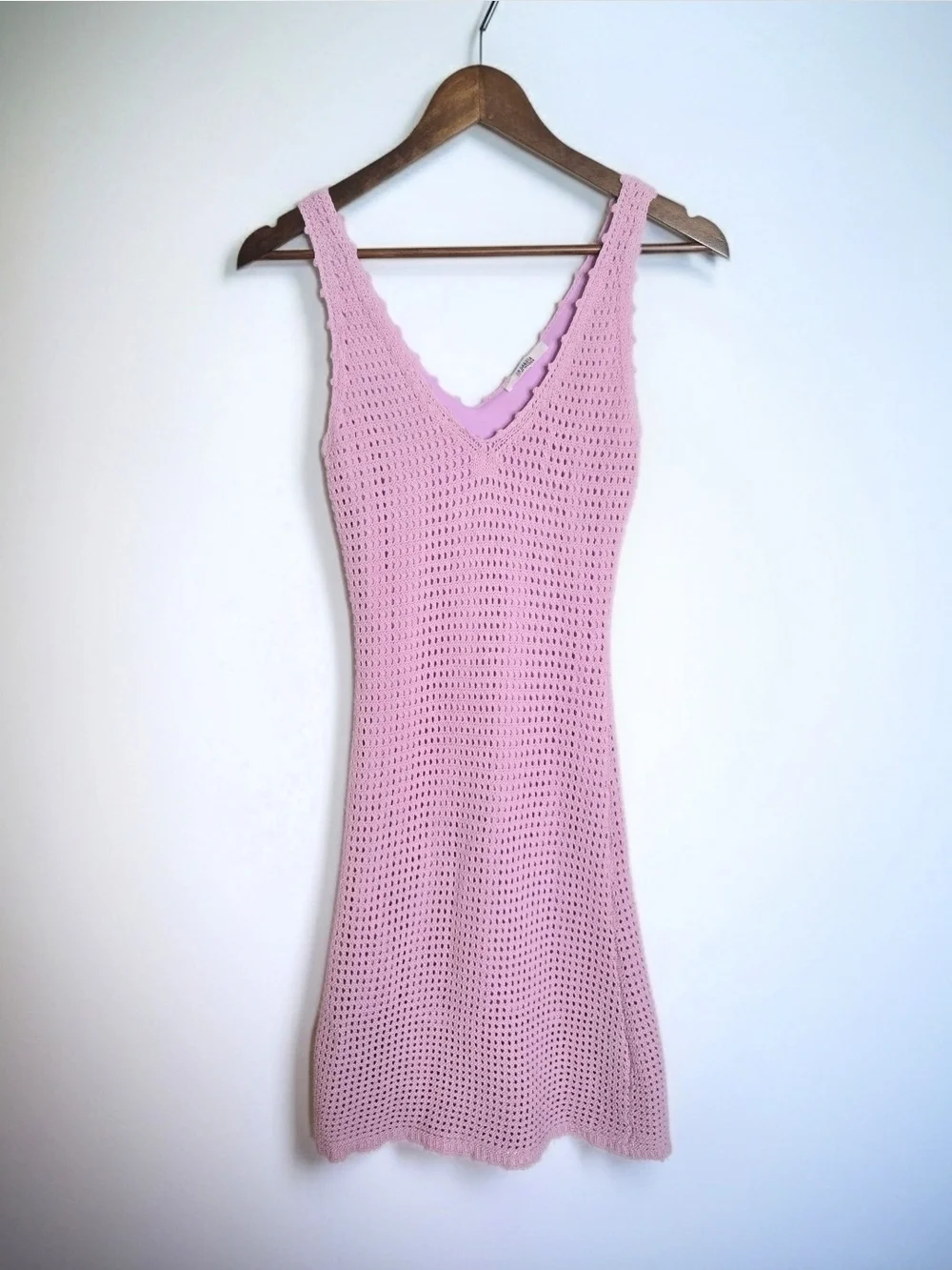 BB Dakota Steve Madden Day Party Pink Crochet Mini V-Neck Dress Womens Size XS